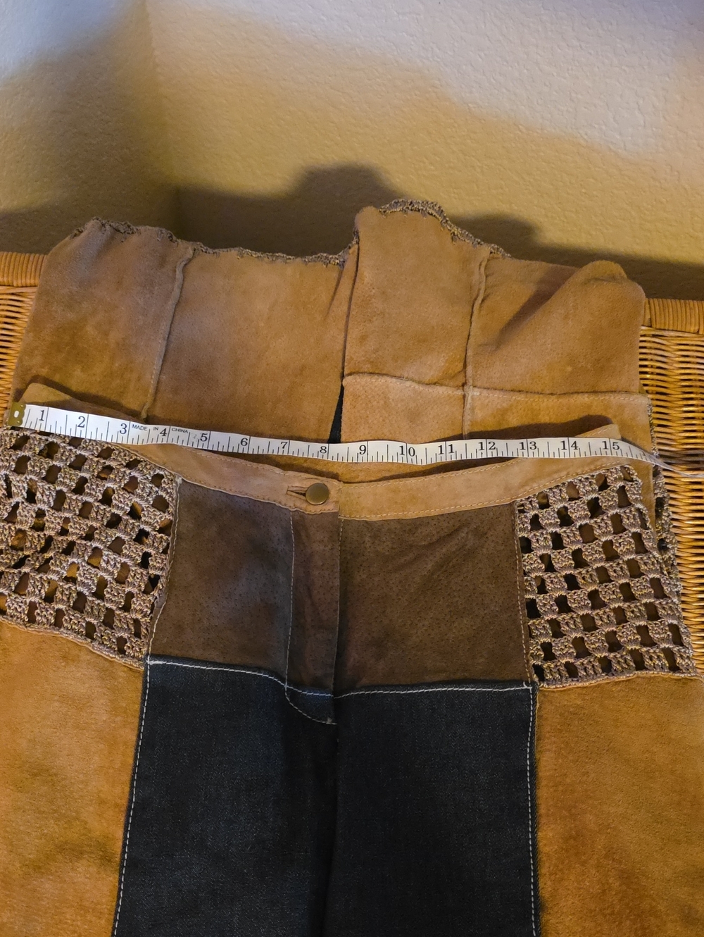 Y2K Wilson's Leather suede denim crochet patchwork halter top pants set - Picture 12 of 14